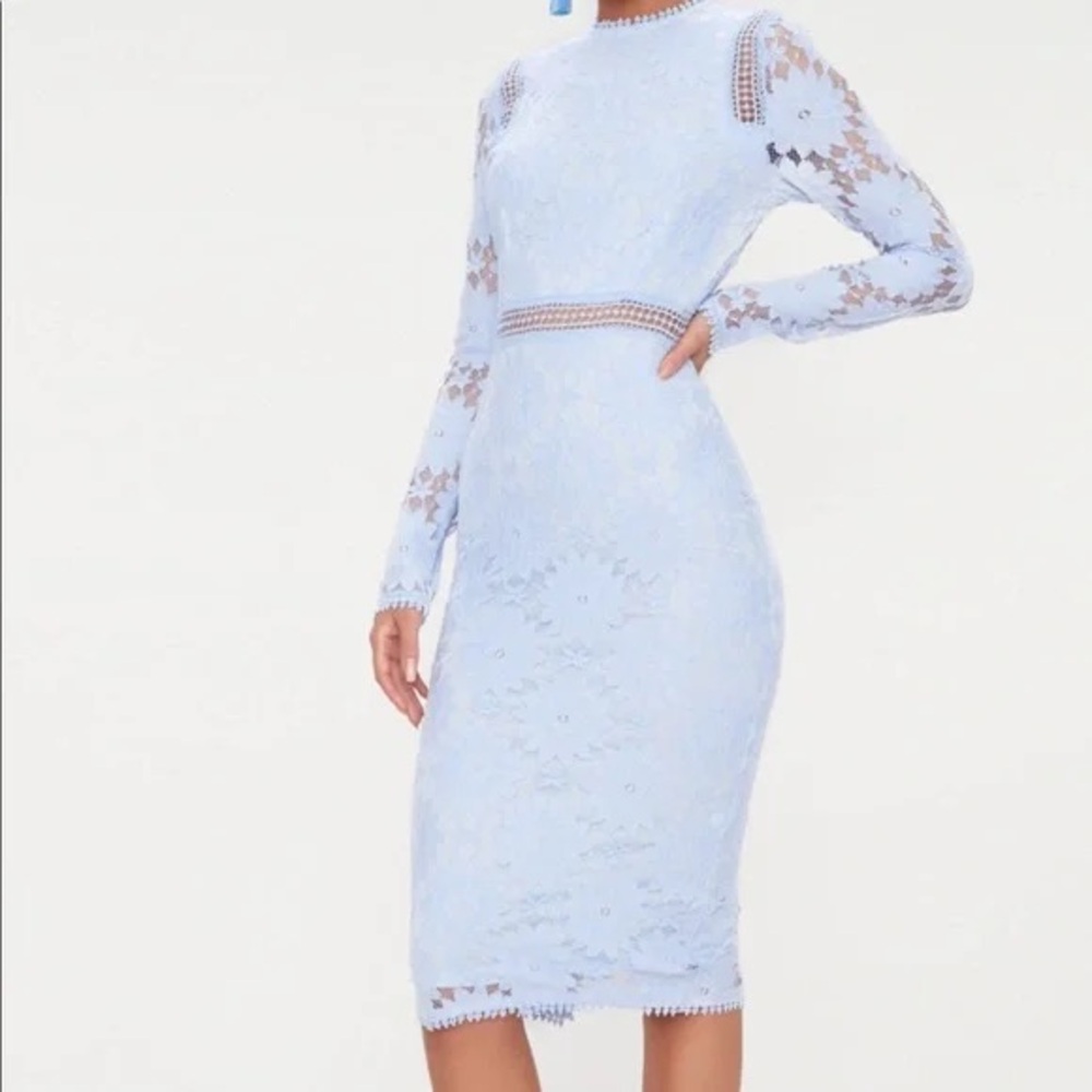 PrettyLittleThing Sky Blue Floral Lace Dress